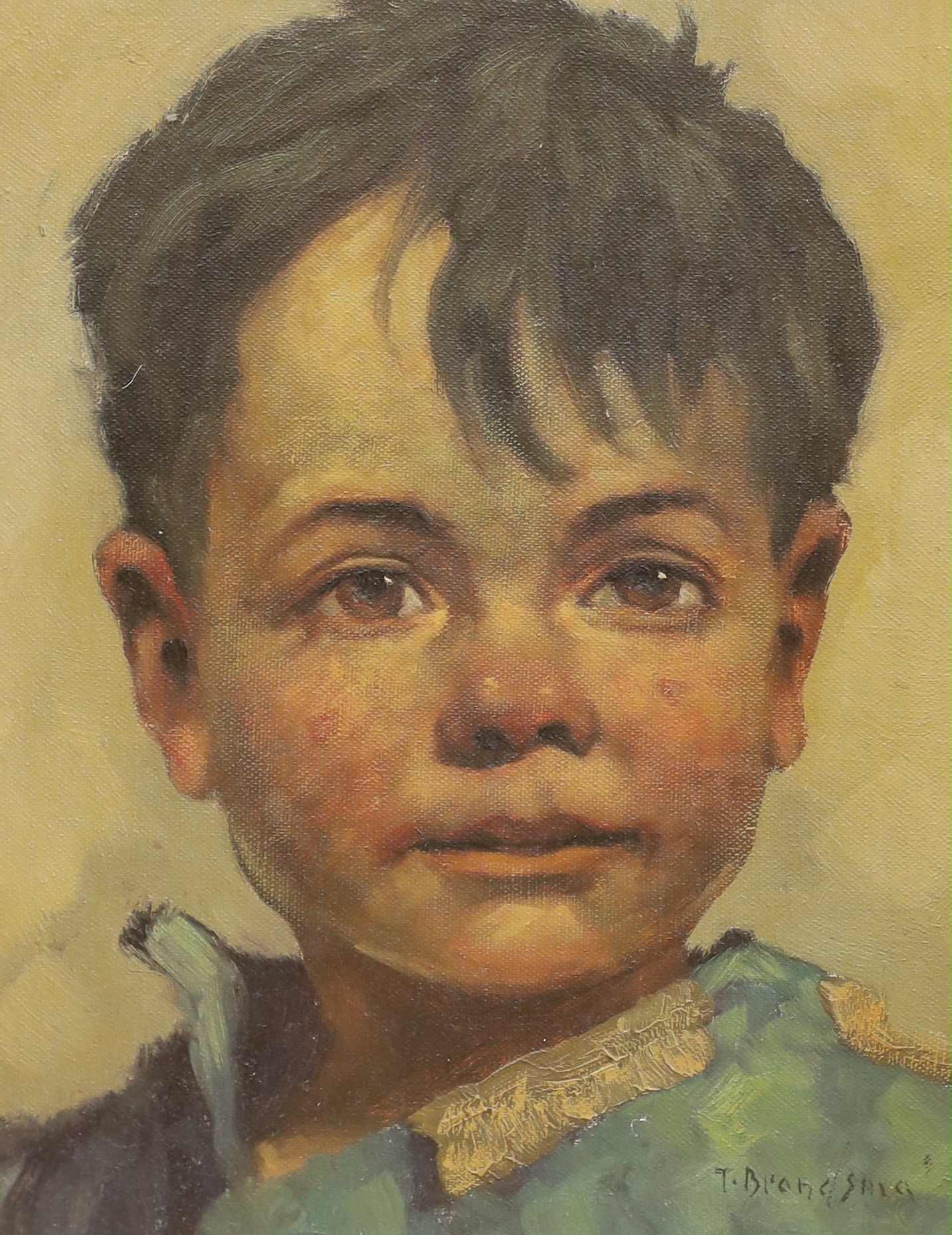 Jeanne Brandsma (Belgian, 1902-1992), pair of oils on canvas, Portraits of young children, signed, 29 x 22cm